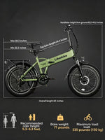 Likebike Cityfun Bicicleta Elétrica Dobrável com Pneus Grandes, Potência de Pico 1500W, Bicicleta Elétrica Portátil para Todo Terreno