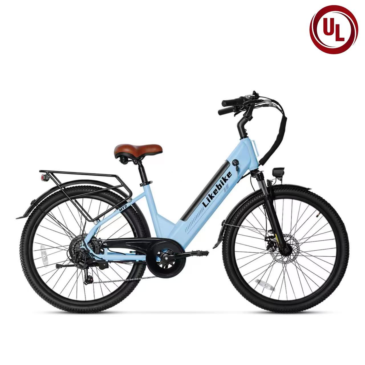 Bicicleta Elétrica Likebike MY2 Modelo Passante 26 Polegadas para Adultos, E-bike de Deslocamento Diário Certificada UL 2849